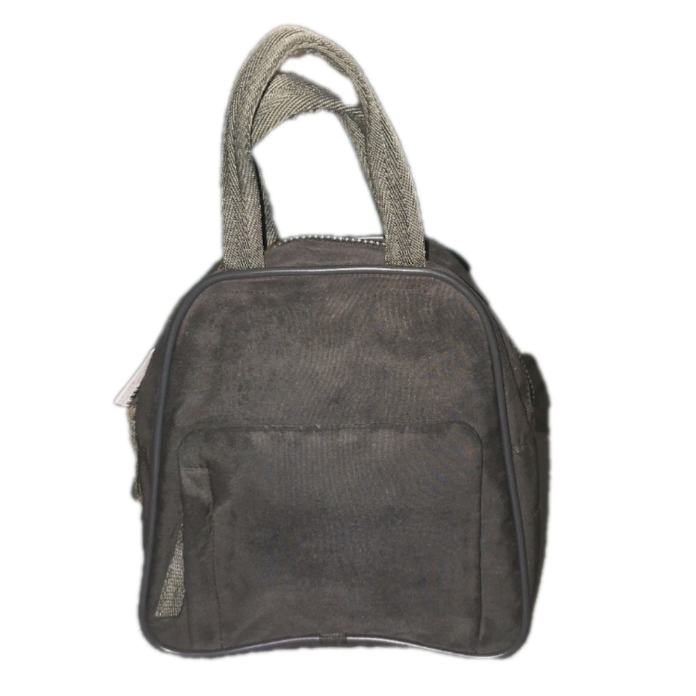 Stylish Small Vintage Authentic Prada Black & Gray With Red Accent Nylon Handbag